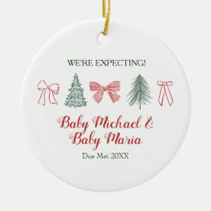 Minimalistischer Bogen und Baum Wir erwarten Elter Keramik Ornament