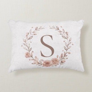 Minimalistischer Boho-Aquarell-Blattkranz-Monogram Dekokissen