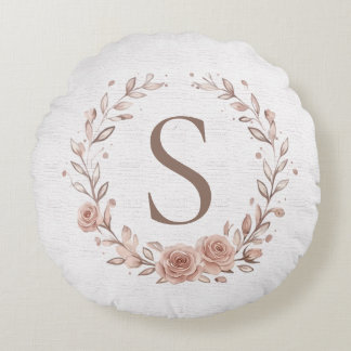 Minimalistischer Boho-Aquarell-Blattkranz-Monogram Rundes Kissen