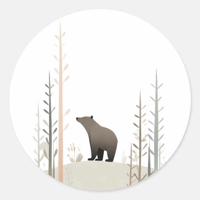 Minimalistischer Boho-Bär im Wald Runder Aufkleber (Vorderseite)