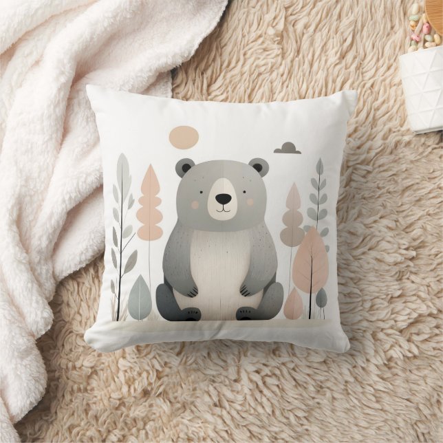 Minimalistischer Boho Bärenholz Niedliches Kinderz Kissen (Decke)
