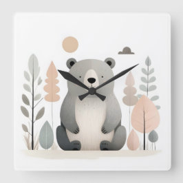 Minimalistischer Boho Bärenholz Niedliches Kinderz Quadratische Wanduhr