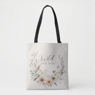 Minimalistischer Boho-Blumen in Elfenbein und Rosé Tasche