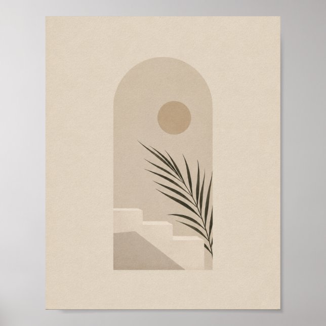 Minimalistischer Boho-Bogen-Palmen-Sonne-Poster Poster (Vorne)