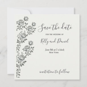 Minimalistischer Boho-Schwarz-Weiß-Blumenhochzeit Save The Date