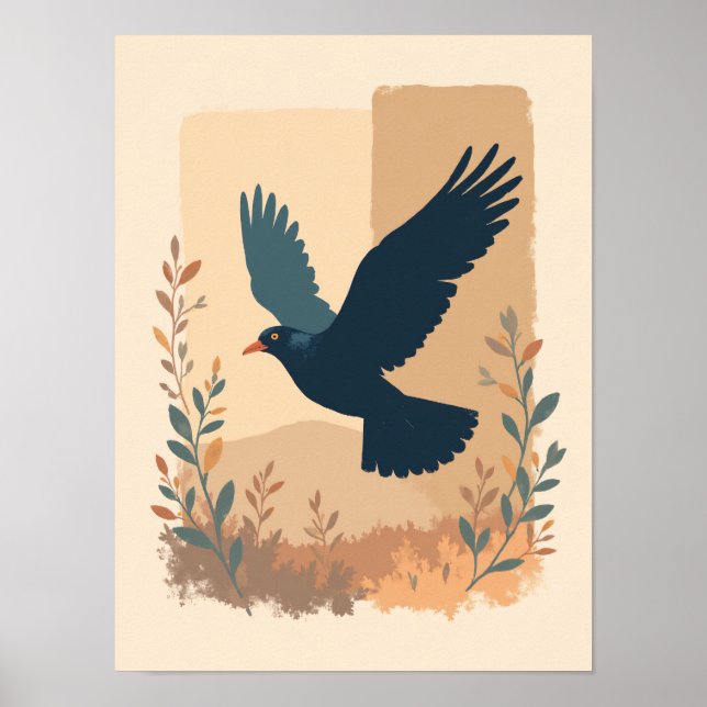 Minimalistischer Boho Soaring Bird Abstrakte Mauer Poster (Vorne)