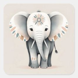 Minimalistischer Boho Stil dekoriert Elefant Quadratischer Aufkleber