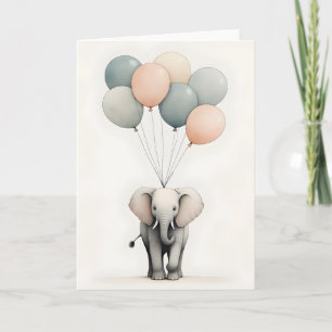 Minimalistischer Boho-Stil Elefant mit Luftballons Karte