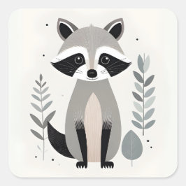 Minimalistischer Boho Sweet Raccoon im Wald Quadratischer Aufkleber