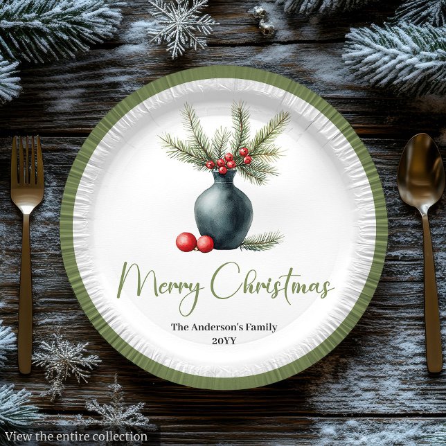 Minimalistischer Boho-Weihnachtsstrauß auf erdiger Pappteller (Minimalist Boho Christmas Bouquet in Earthy Plate

)