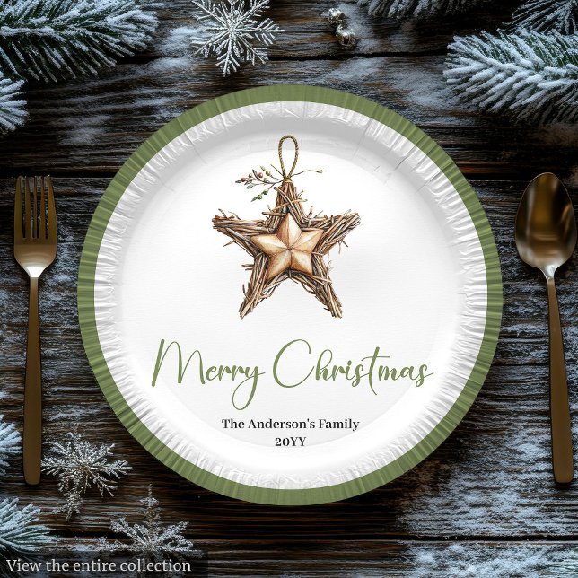 Minimalistischer Boho-Weihnachtsstrauß in Botanik  Pappteller (Minimalist Boho Christmas Bouquet in Botanical Plate

)