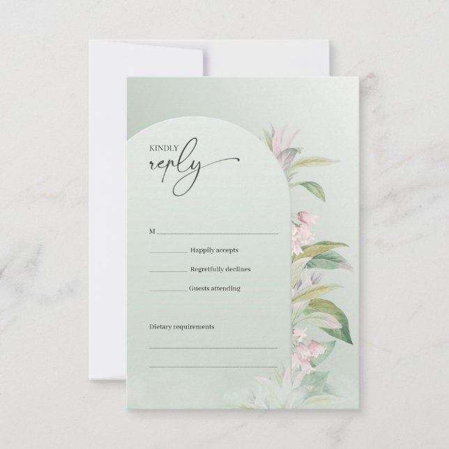 Minimalistischer Bohroger Grünbogen, Blütenpracht RSVP Karte (Vorderseite)