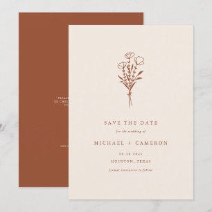 Minimalistischer botanischer Bouquet Terracotta QR Save The Date