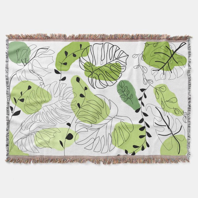 Minimalistischer Botanischer Frühlingswind-Doodle Decke (Vorderseite)