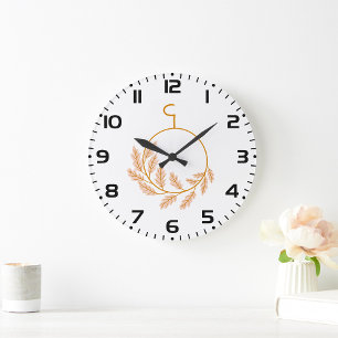 Minimalistischer botanischer Kranz modern neutral Große Wanduhr