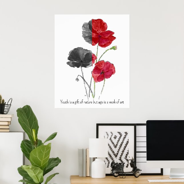 Minimalistischer Botanischer Mohnzeitkurs für die  Poster (Heimbüro)