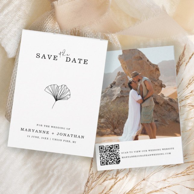 Minimalistischer botanischer QR-Code-Foto Save The Date (Von Creator hochgeladen)