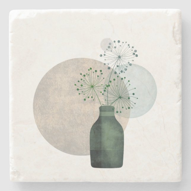 Minimalistischer Botanischer Skandinavischer Wohnd Steinuntersetzer (Vorderseite)