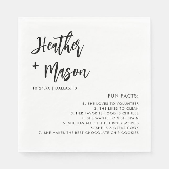 Minimalistischer Brush Wedding Fun Fakten Napkins Serviette (Vorderseite)