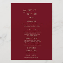 Minimalistischer Burgund am Abend vor der Hochzeit Menükarte