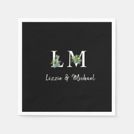 Minimalistischer Cactus Monogram Name Black Cockta Serviette