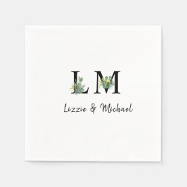 Minimalistischer Cactus Monogram Name White Cockta Serviette