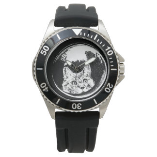 Minimalistischer Cat Designer in Schwarzweiß Armbanduhr