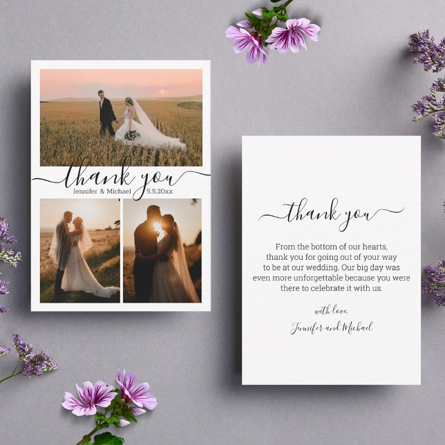 Minimalistischer Chic danke Ihnen 3 Fotos Collage  Mitteilungskarte (Von Creator hochgeladen)