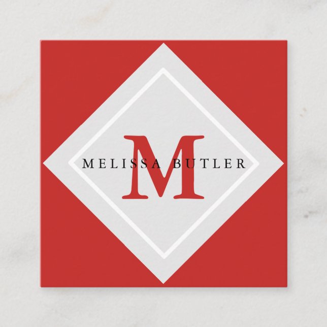 Minimalistischer Chic-graues und rotes modernes Quadratische Visitenkarte (Vorderseite)