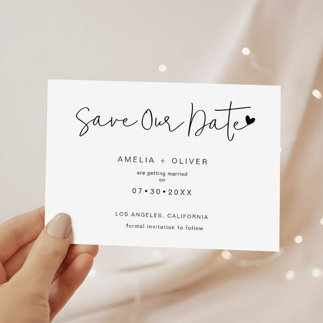 Minimalistischer Chic-Script-Herz-Moderne-Hochzeit Save The Date (Von Creator hochgeladen)