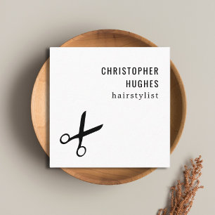Minimalistischer cooler schwarzer weißer Scheren-F Quadratische Visitenkarte