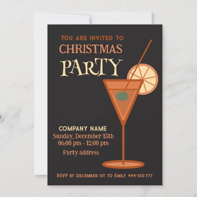 Minimalistischer cooler Weihnachtscocktail Party Einladung (Vorderseite)