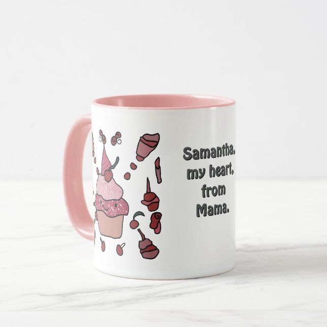 Minimalistischer Cupcake mit Kirsche und Sprinklen Tasse (Vorderseite Links)
