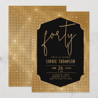 Minimalistischer Deko Black Gold Sequins 40. Gebur Einladung