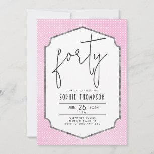 Minimalistischer Deko Frame Pink Sequins 40. Gebur Einladung