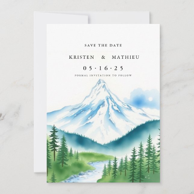 Minimalistischer digitaler Berg Save The Date (Vorderseite)