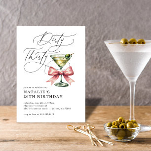 Minimalistischer Dirty Thirty Martini Rosa Schleif Einladung