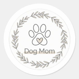 Minimalistischer Dog Mom Pfotenabdruck Herz Blumen Runder Aufkleber