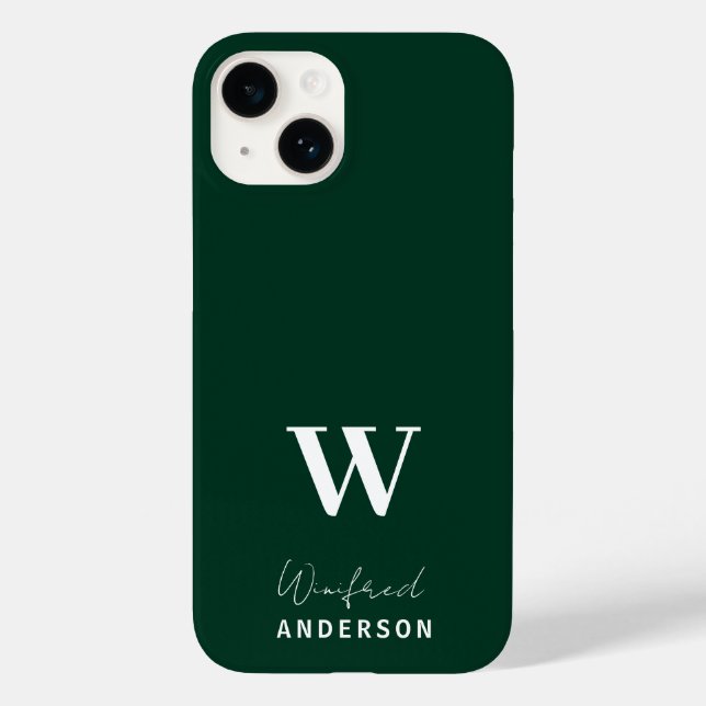 Minimalistischer dunkelgrüner Monogram-Individuell Case-Mate iPhone 14 Hülle (Rückseite)