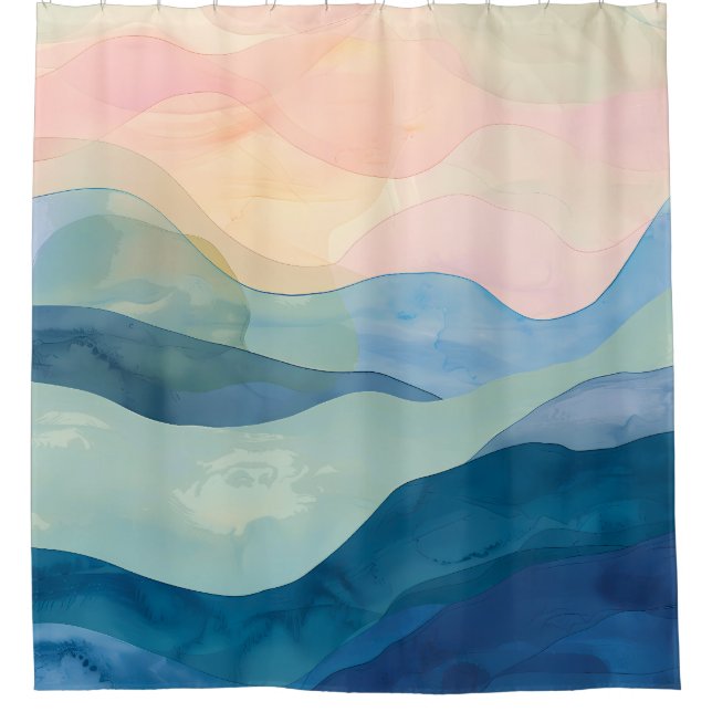 Minimalistischer Duschvorhang im Aquarelldesign (Vorderseite)