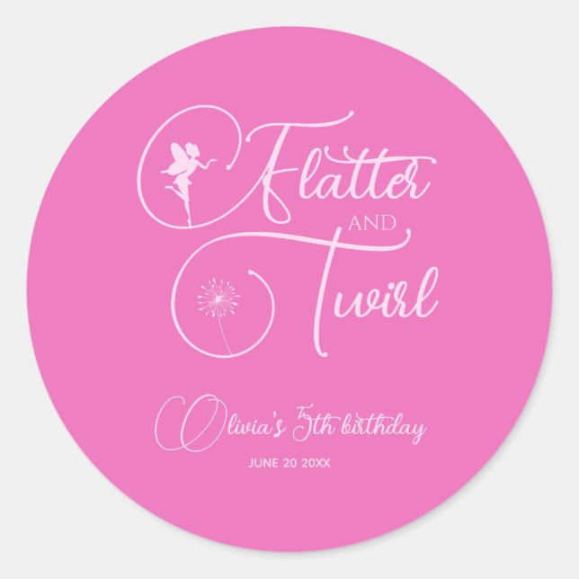 Minimalistischer Einfach Rosa Girl Fairy Birthday Runder Aufkleber (Vorderseite)