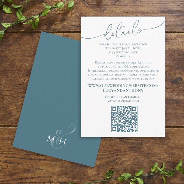 Minimalistischer einfacher Blue Wedding Details QR Begleitkarte (Von Creator hochgeladen)