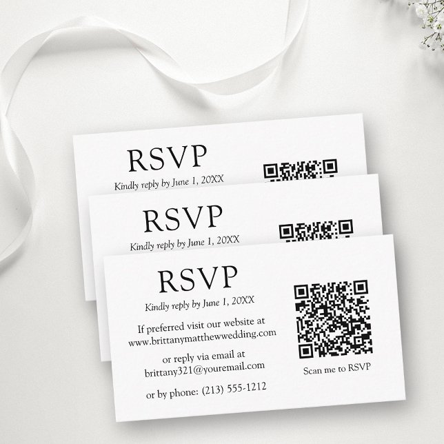 Minimalistischer einfacher QR-Code-Hochzeit-RSVP Begleitkarte (Customize to change text size, style or color.)