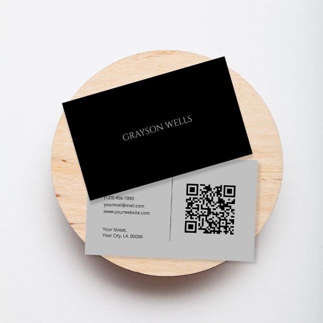 Minimalistischer einfacher schwarzer Grau-Beruflic Visitenkarte (Minimalist Simple Black Grey Professional QR Code Business Card)