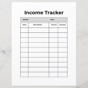 Minimalistischer Einkommens-Tracker   Druckbares F