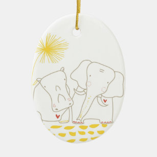 Minimalistischer Elefant und Flusspferd - Gelb und Keramik Ornament