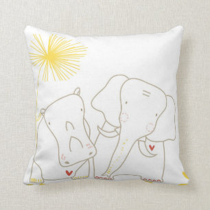 Minimalistischer Elefant und Flusspferd - Gelb und Kissen