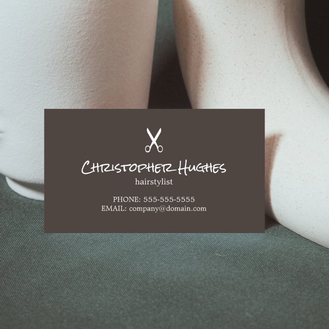 Minimalistischer Elegant Dark Brown Whiite Hairsty Visitenkarte (Von Creator hochgeladen)