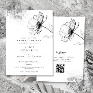 Minimalistischer, eleganter Blumen QR-Code Brautpa Einladung