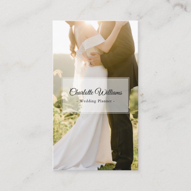 Minimalistischer eleganter Hochzeitsplaner für Fot Visitenkarte (Vorderseite)
